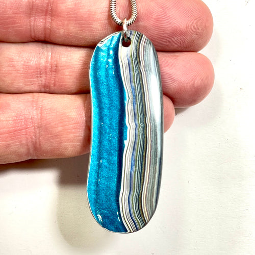 DVH Bikini Pearl Blue Jp Fordite Pendant Michigan 56x21x6mm (6800) - DVHdesigns