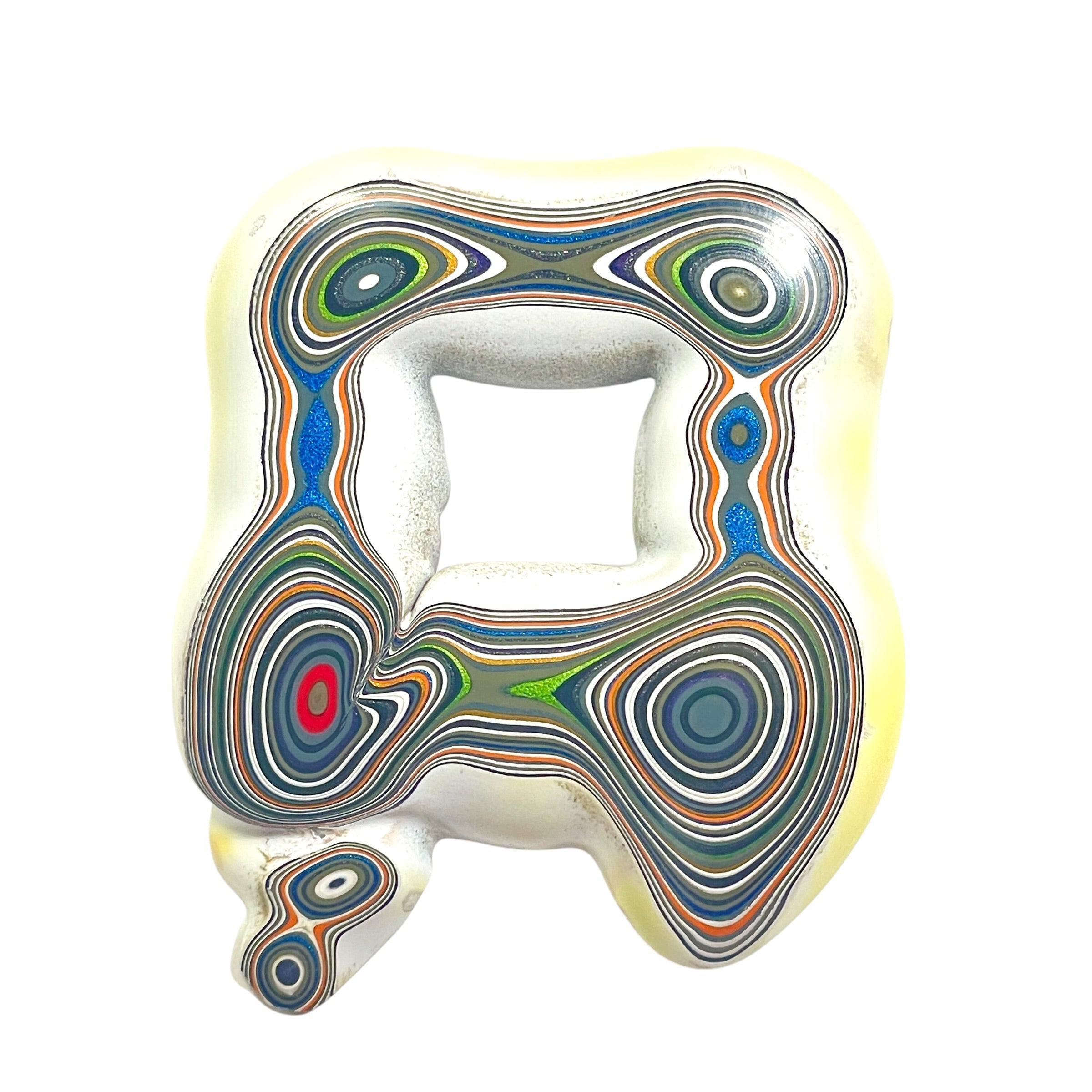 DVH Rare Square Fordite Donut Buck Hole Bead Pendant Michigan Chv Frd Jp (6805)