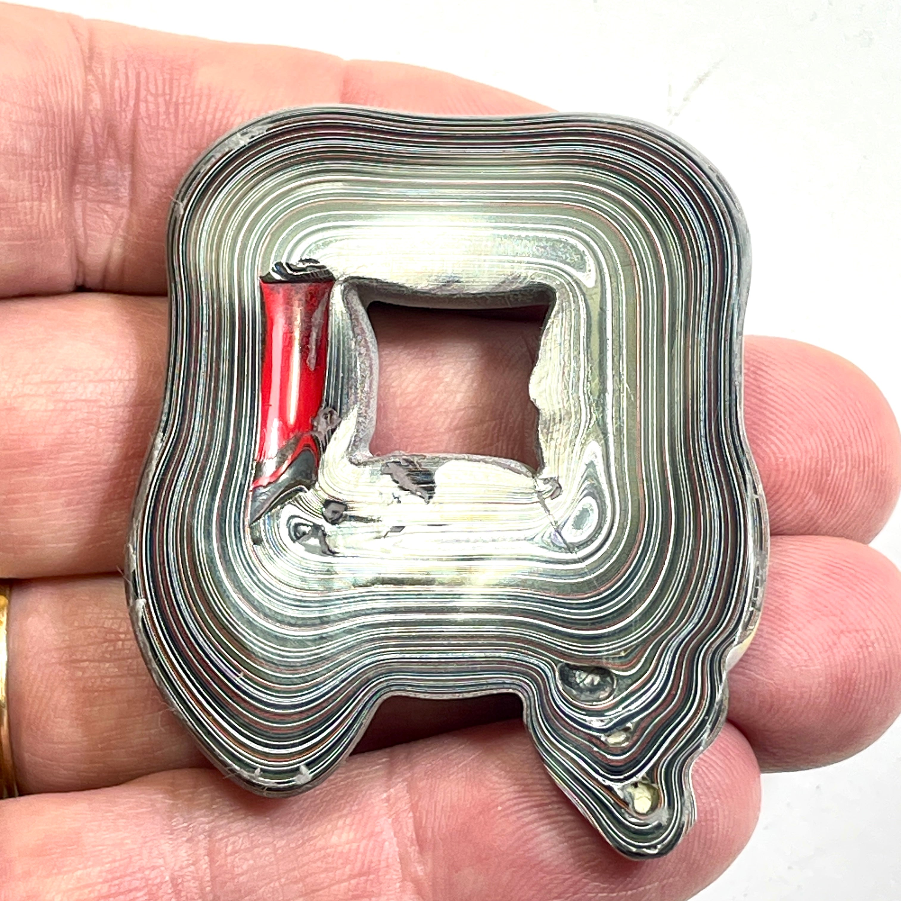 DVH Rare Square Fordite Donut Buck Hole Bead Pendant Michigan Chv Frd Jp (6805)