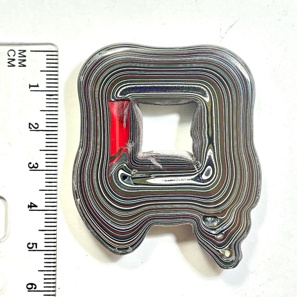 DVH Rare Square Fordite Donut Buck Hole Bead Pendant Michigan Chv Frd Jp (6805)