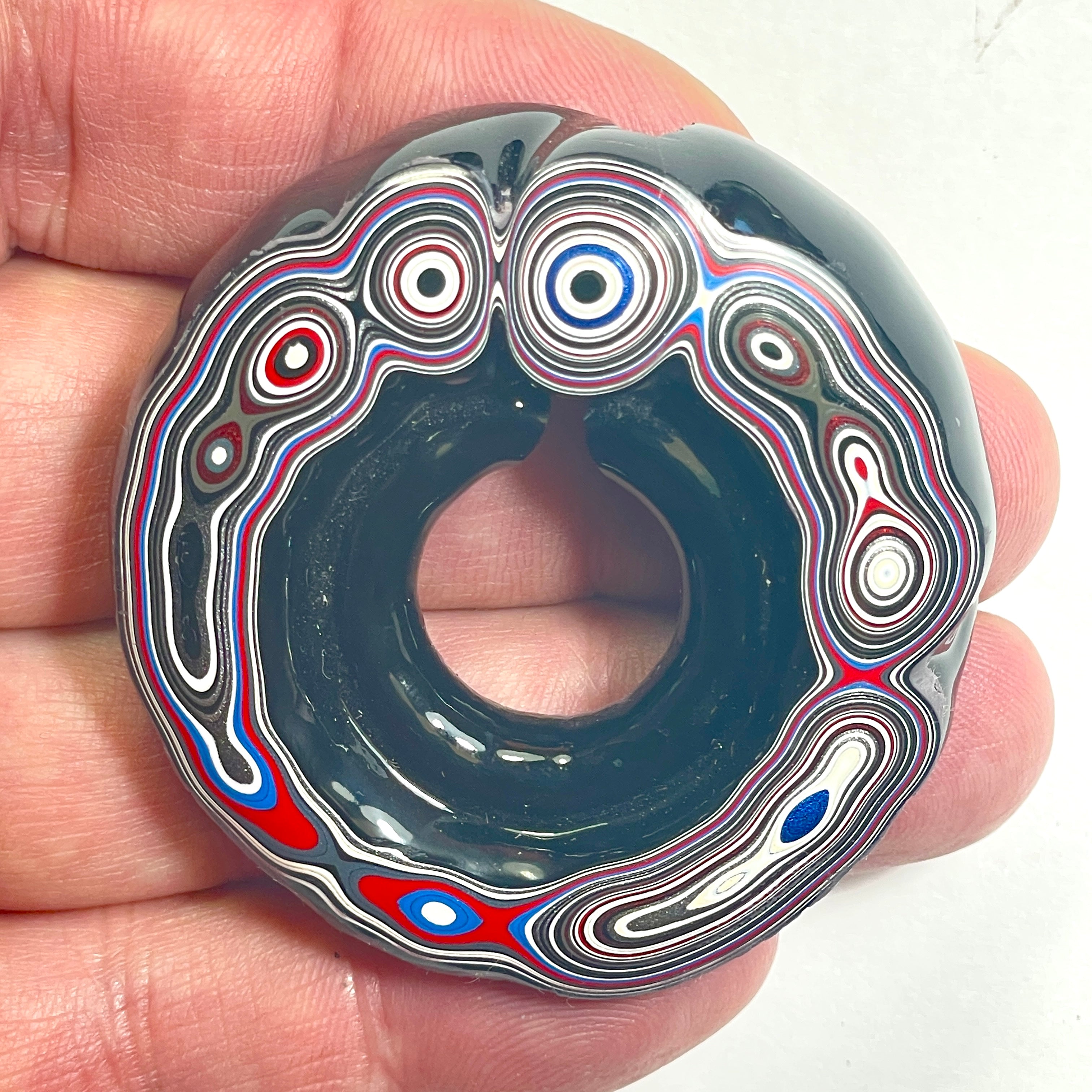 DVH Fordite Specimen Donut Buck Hole Polished Face Chv Frd Jp (6806)