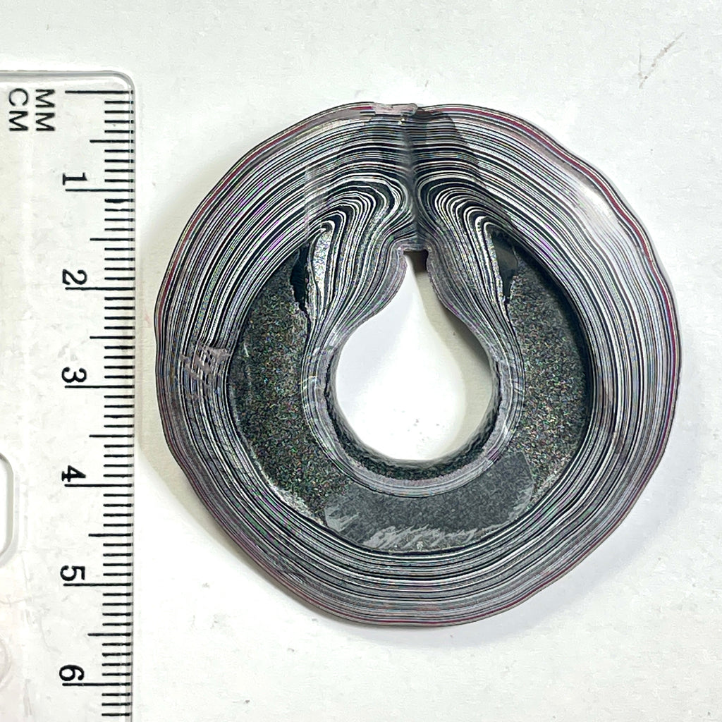 DVH Fordite Specimen Donut Buck Hole Polished Face Chv Frd Jp (6806)