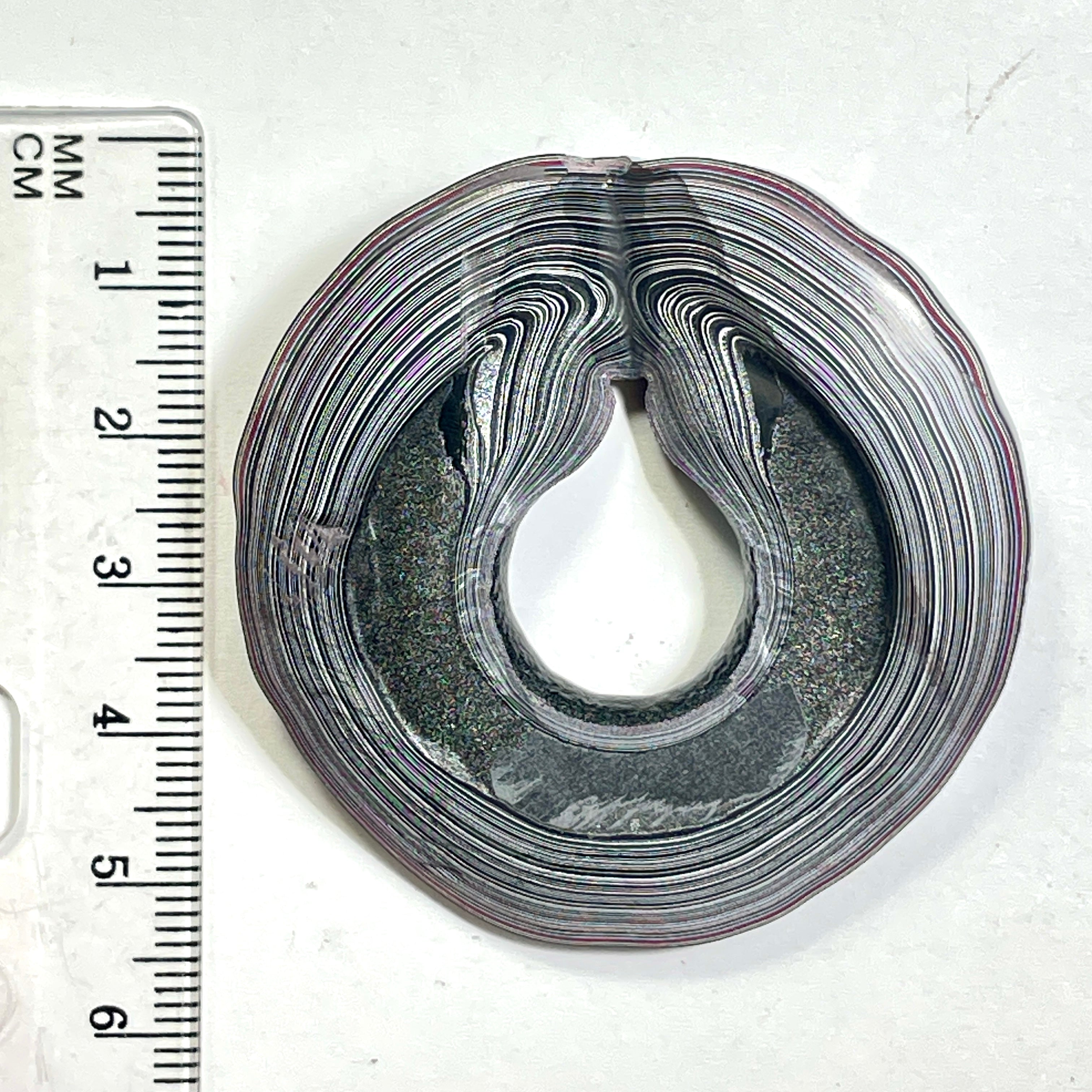DVH Fordite Specimen Donut Buck Hole Polished Face Chv Frd Jp (6806)
