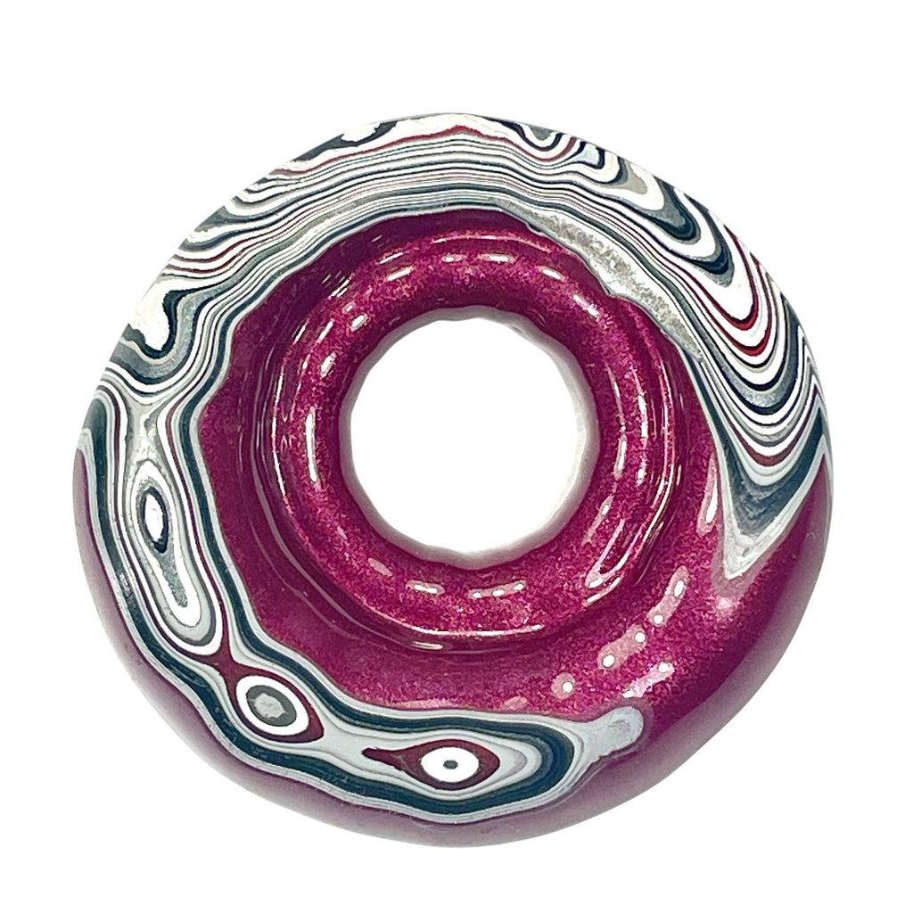 DVH Rare Michigan Jp Tuscadero Pink Fordite Buck Hole Donut Bead Pendant 47mm rd x9 (6833)