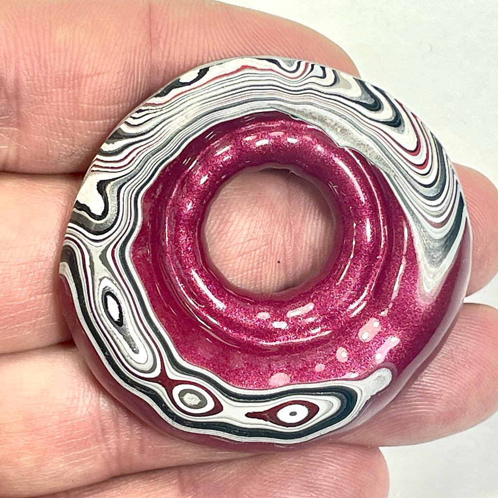 DVH Rare Michigan Jp Tuscadero Pink Fordite Buck Hole Donut Bead Pendant 47mm rd x9 (6833)