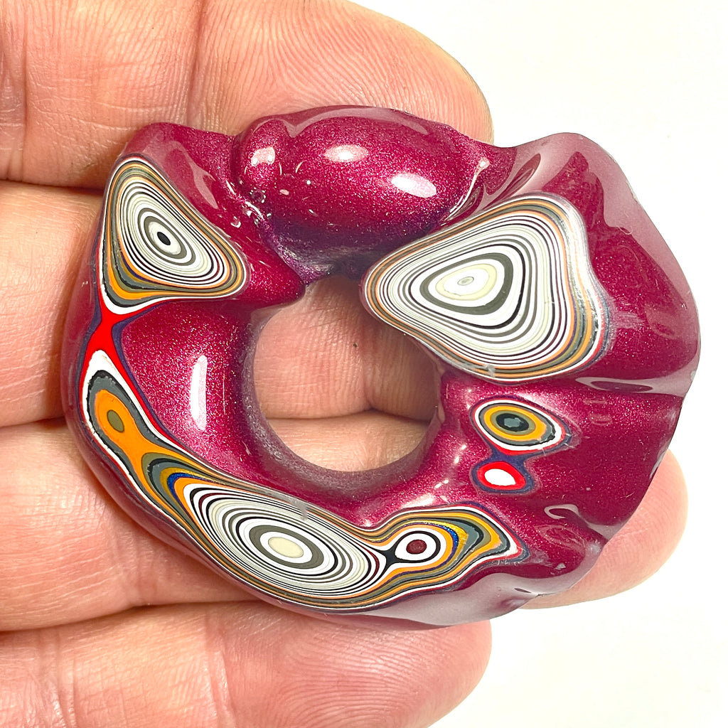 DVH Rare Michigan Jp Tuscadero Pink Fordite Buck Hole Donut Bead Pendant 50mm rd x12 (6834)