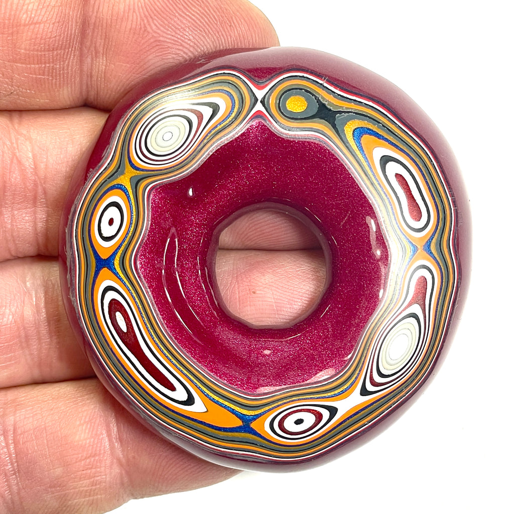DVH Rare Michigan Jp Tuscadero Pink Fordite Buck Hole Donut Bead Pendant 55mm rd x12 (6835)