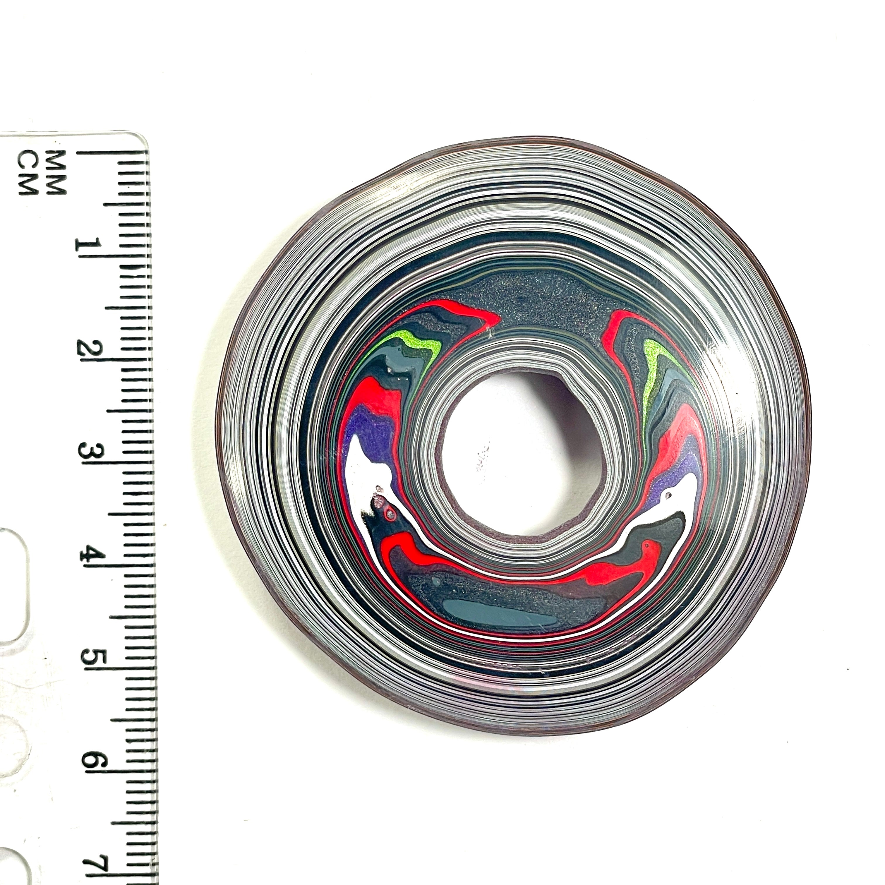DVH Rare Michigan Jp Tuscadero Pink Fordite Buck Hole Donut Bead Pendant 55mm rd x12 (6835)