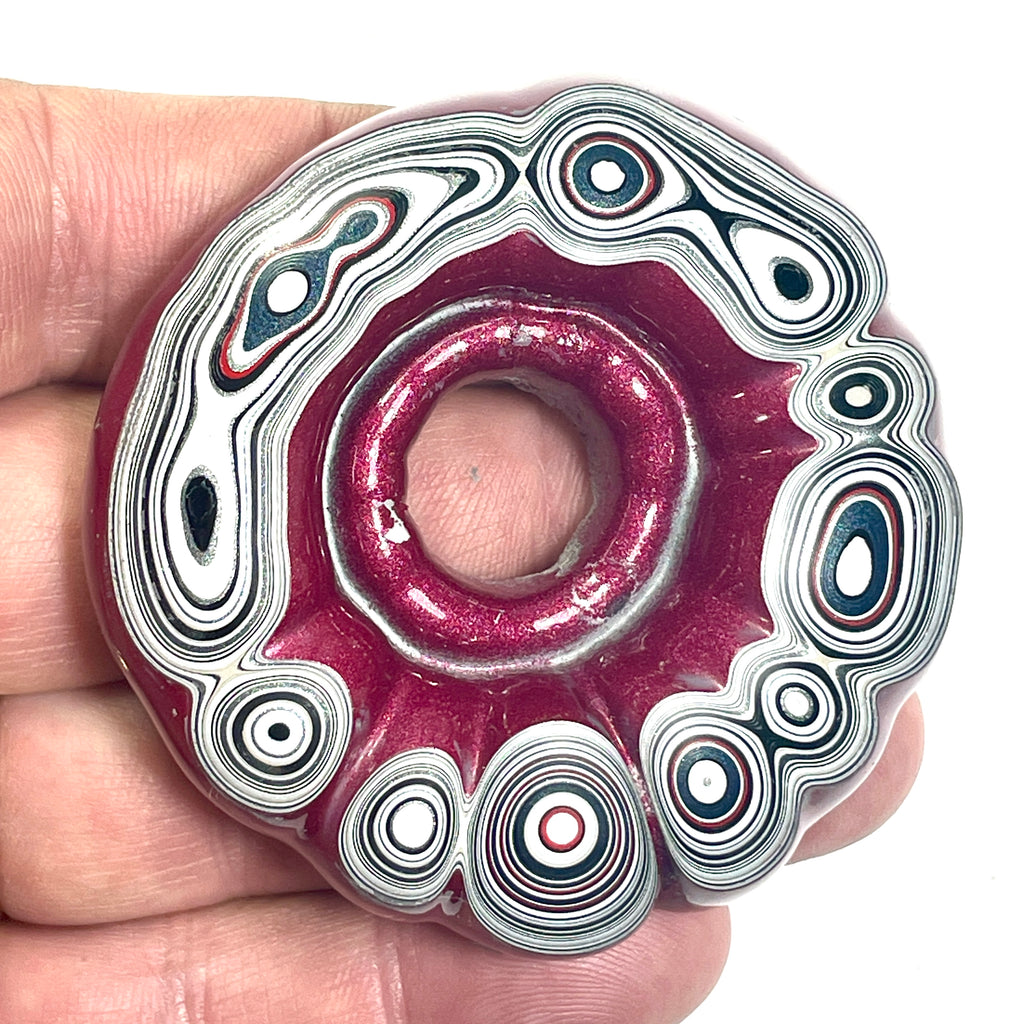 DVH Rare Michigan Jp Tuscadero Pink Fordite Buck Hole Donut Bead Pendant 62mm rd x15 (6836)