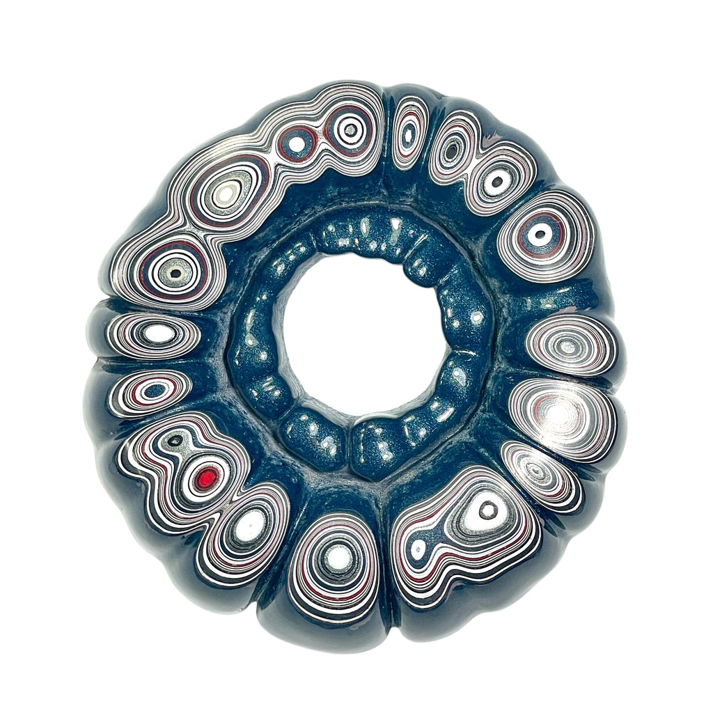 DVH Michigan Bulls Eye Fordite Buck Hole Donut Bead Pendant 61mm rd x15 (6837)