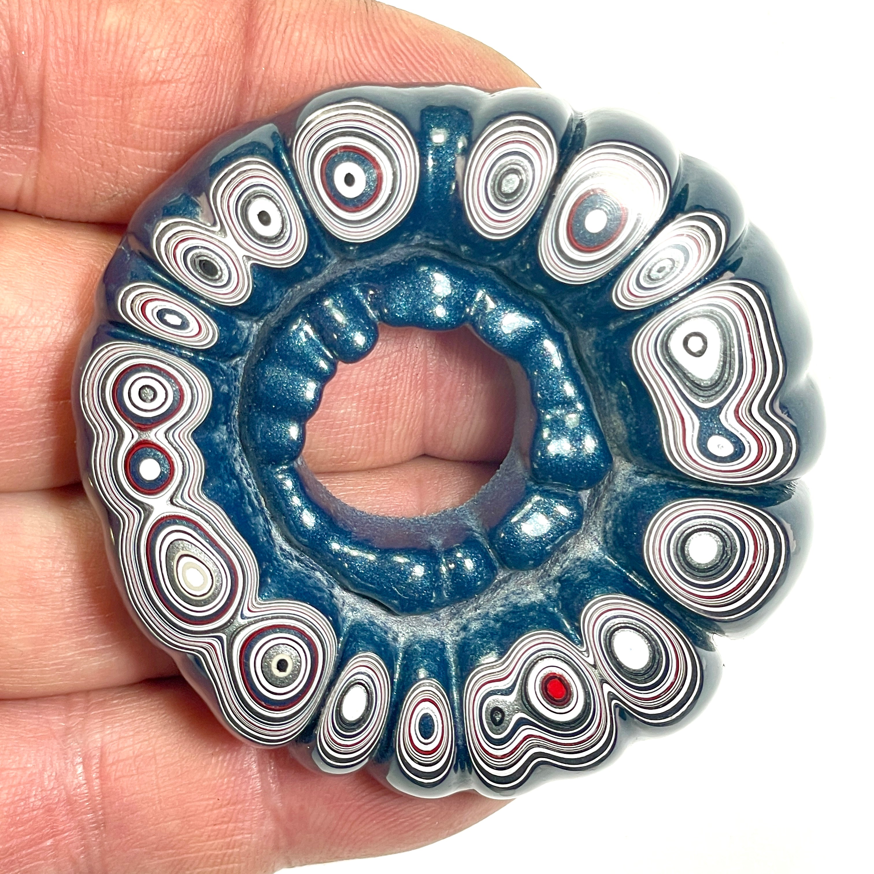 DVH Michigan Bulls Eye Fordite Buck Hole Donut Bead Pendant 61mm rd x15 (6837)