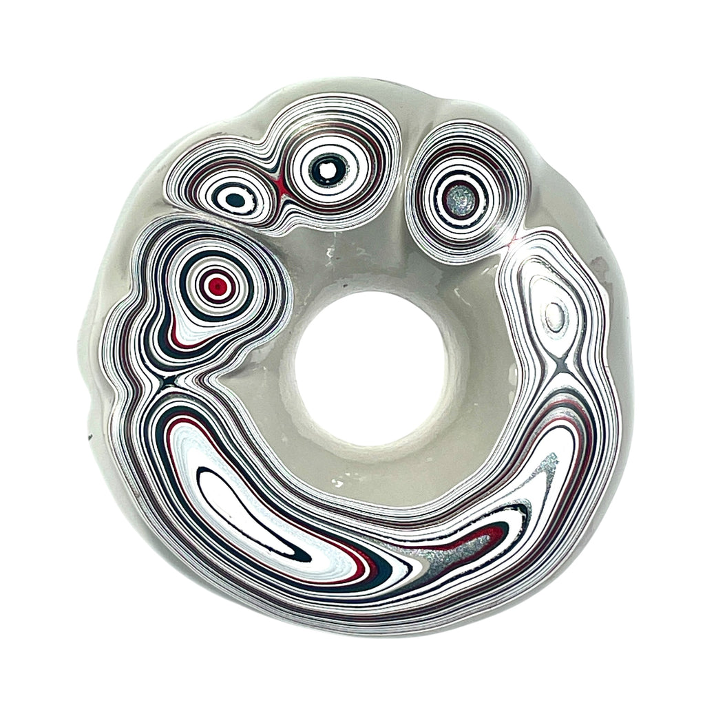 DVH Michigan Grey Fordite Buck Hole Donut Bead Pendant 56mm rd x12 (6838)
