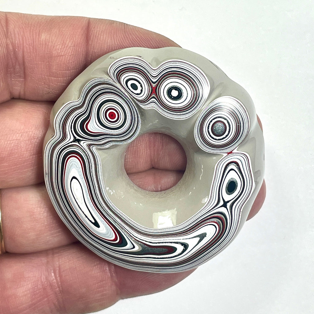 DVH Michigan Grey Fordite Buck Hole Donut Bead Pendant 56mm rd x12 (6838)