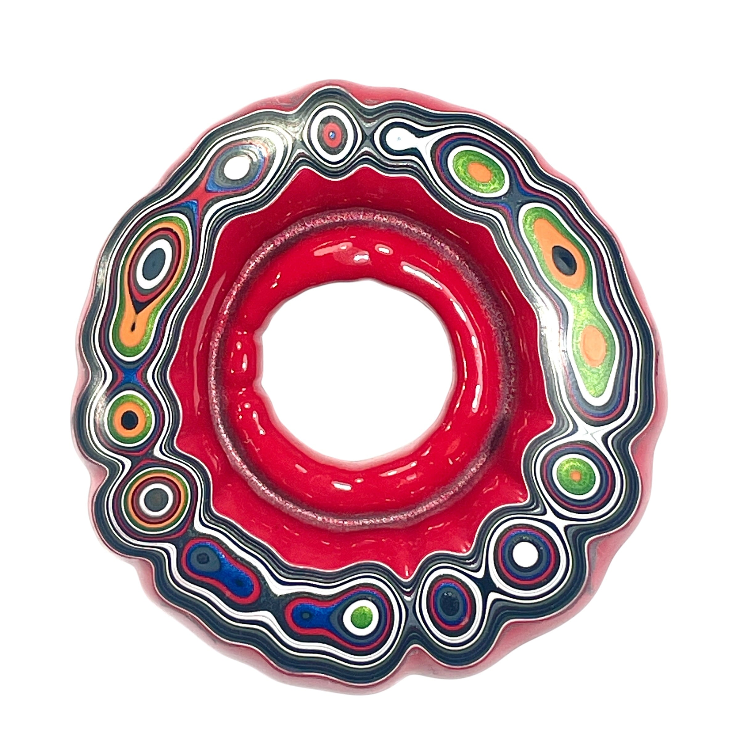 DVH Red Michigan Fordite Buck Hole Donut Bead Pendant 55mm rd x10 (6839)