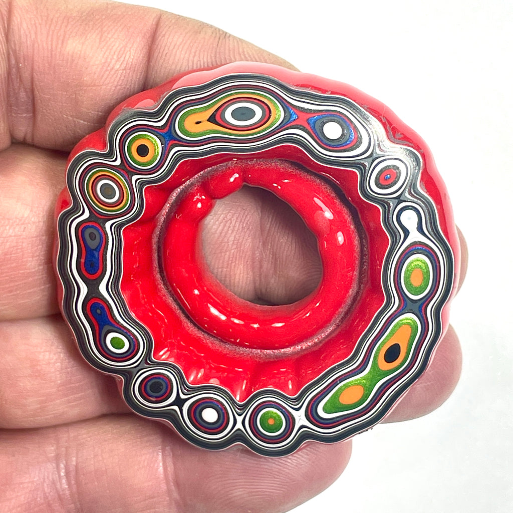 DVH Red Michigan Fordite Buck Hole Donut Bead Pendant 55mm rd x10 (6839)