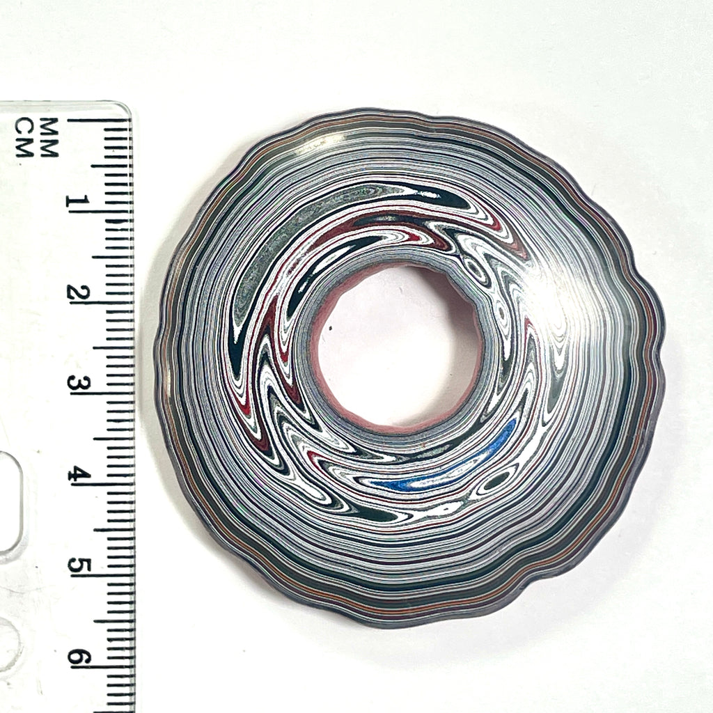 DVH Red Michigan Fordite Buck Hole Donut Bead Pendant 55mm rd x10 (6839)
