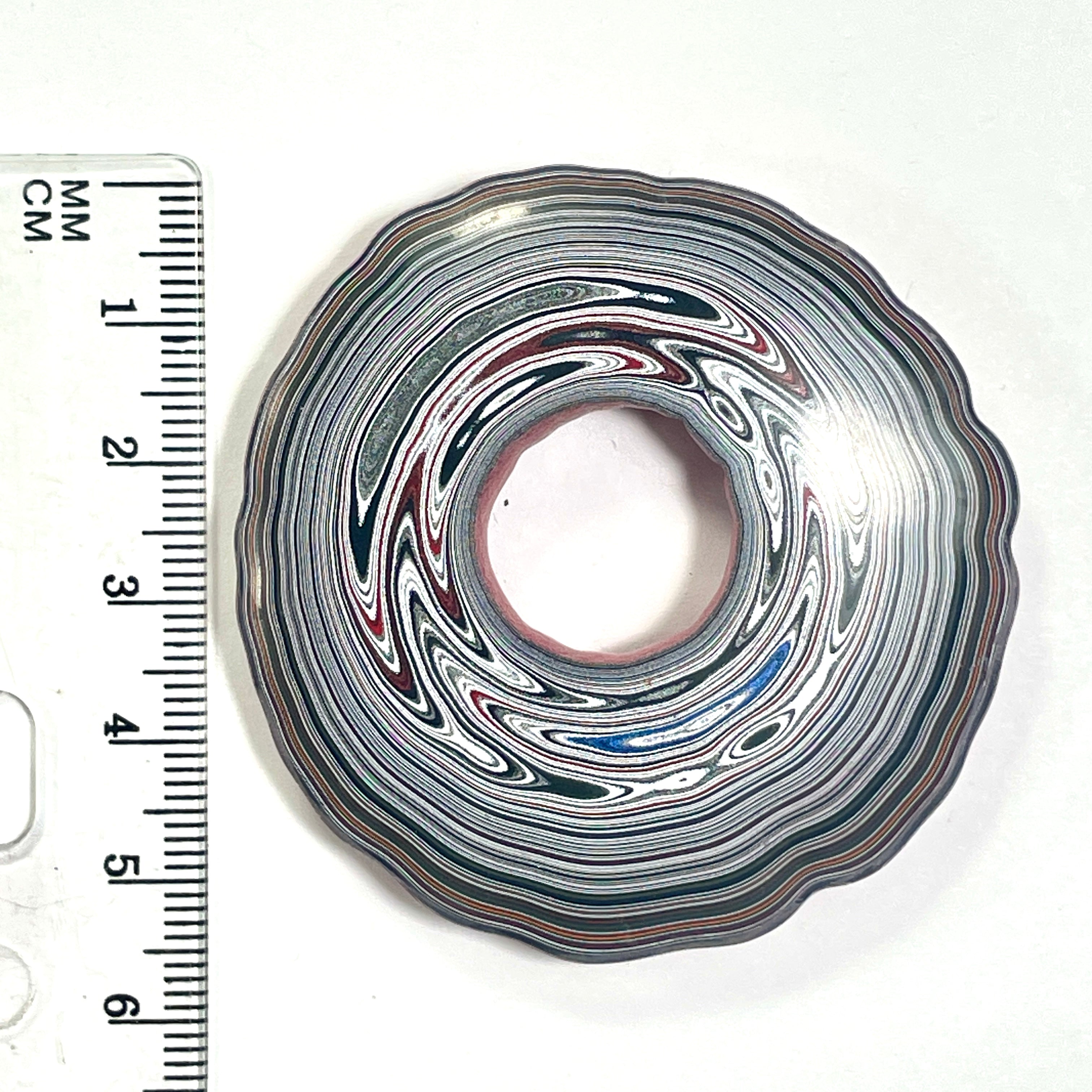 DVH Red Michigan Fordite Buck Hole Donut Bead Pendant 55mm rd x10 (6839)