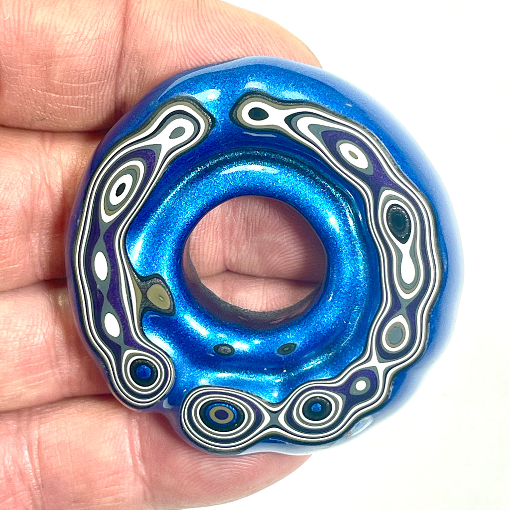 DVH Blue Michigan Fordite Buck Hole Donut Bead Pendant 53mm rd x10 (6840)