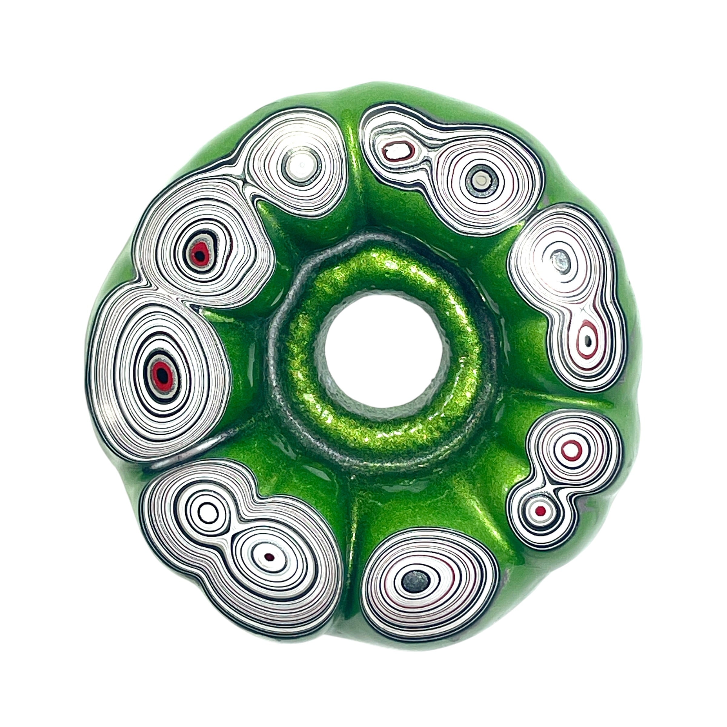 DVH Rare Michigan Jp Mojito Green Fordite Buck Hole Donut Bead Pendant 62mm rd x17 (6841)