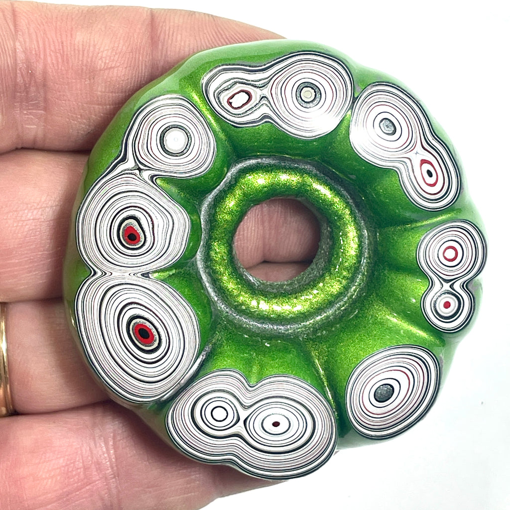 DVH Rare Michigan Jp Mojito Green Fordite Buck Hole Donut Bead Pendant 62mm rd x17 (6841)