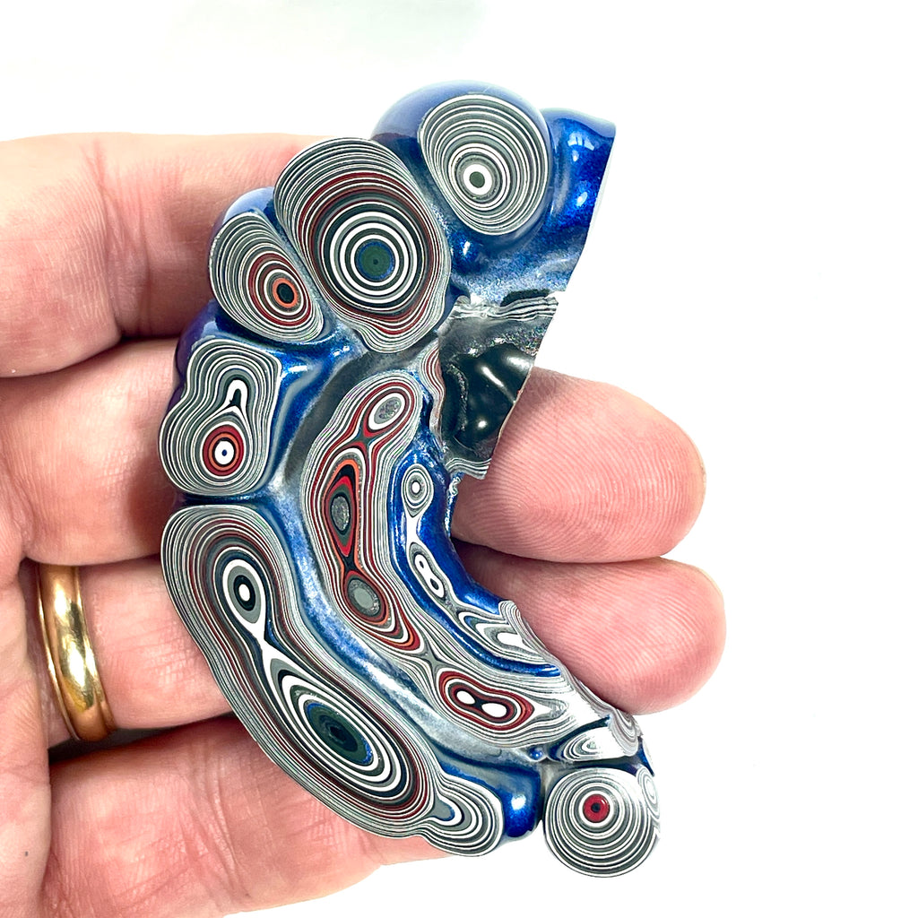 DVH Michigan Blue Fordite Specimen I/2 Donut Buck Hole Polished Face (6844)