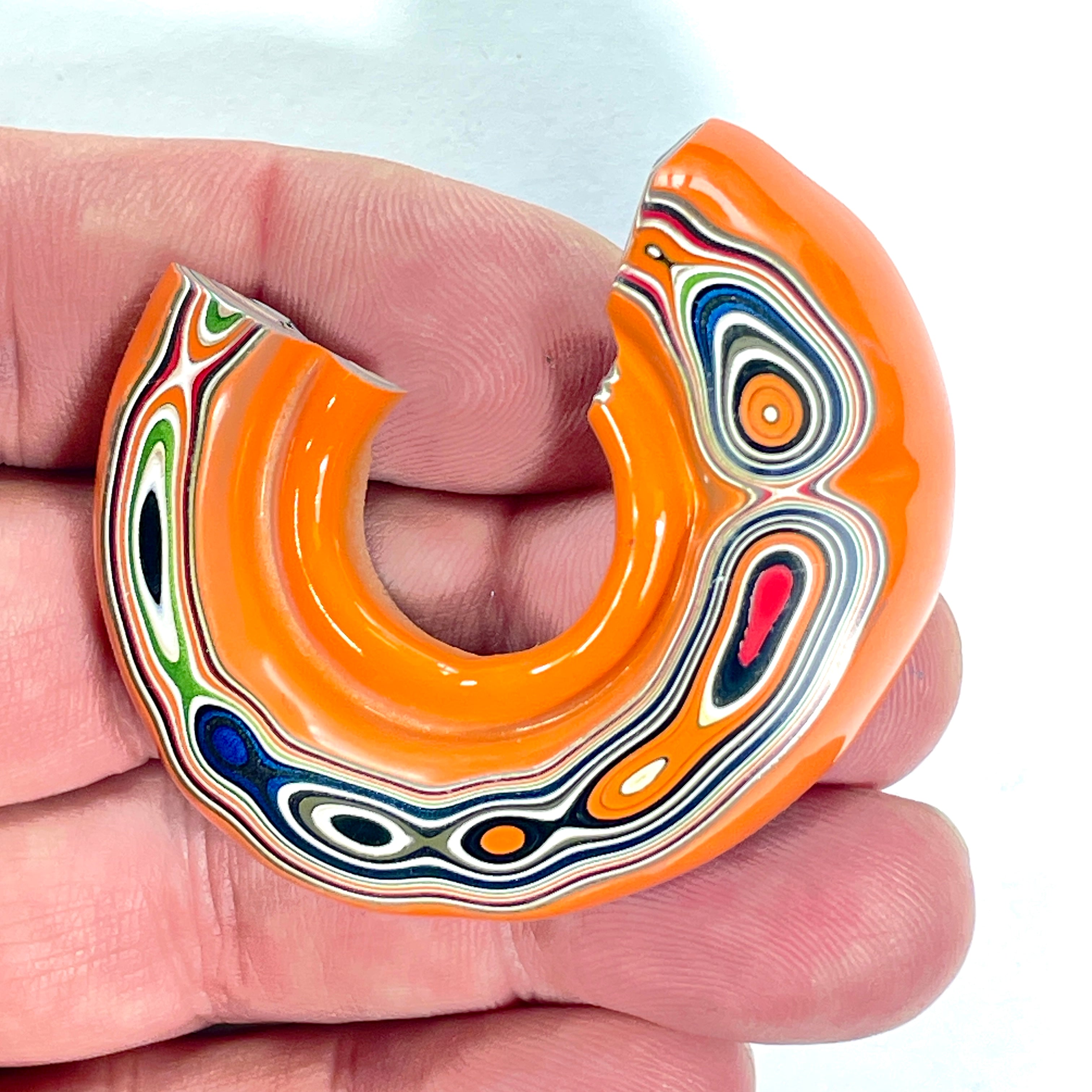 DVH Orange Joose Jp Fordite Specimen I/2 Donut Buck Hole Polished Face (6845)