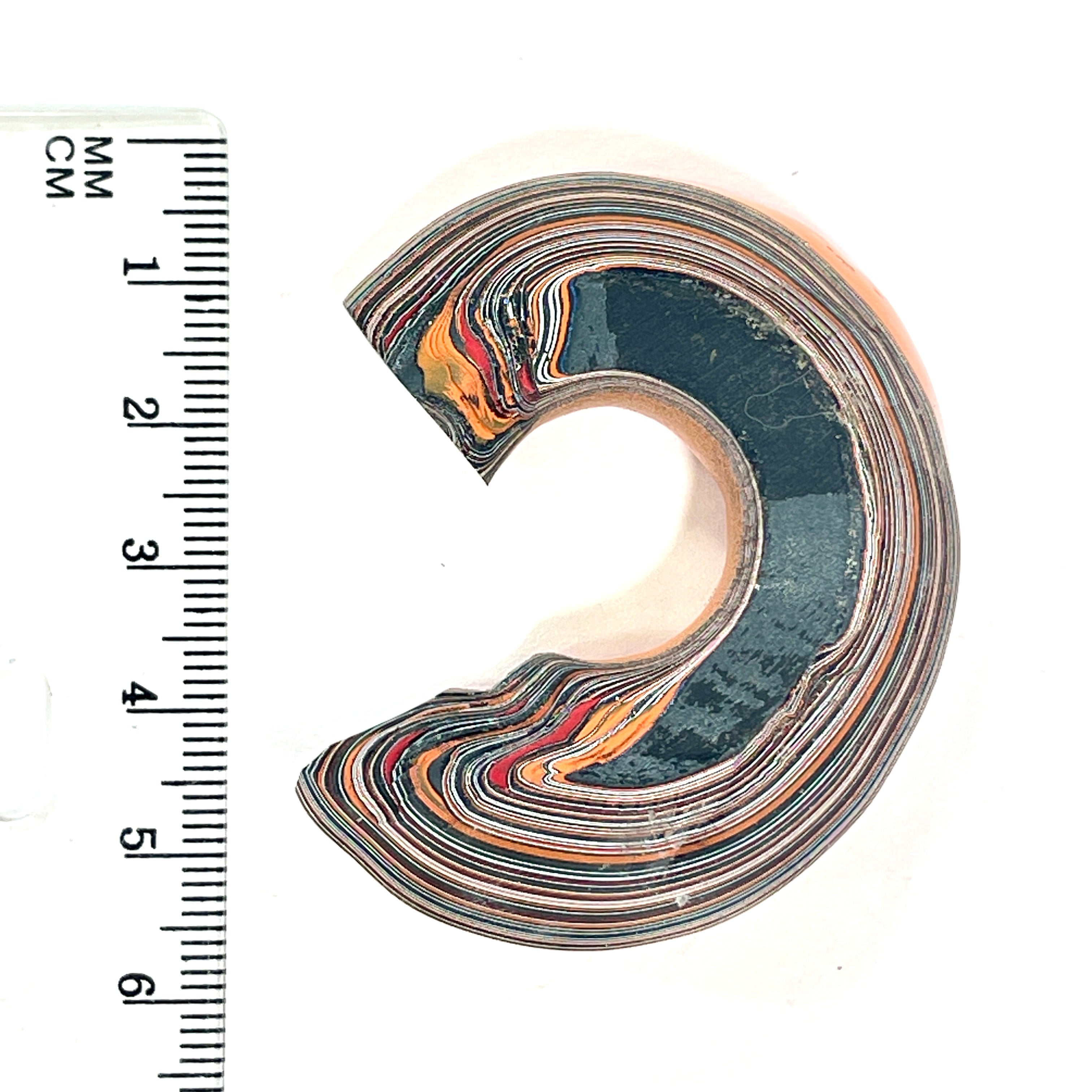 DVH Orange Joose Jp Fordite Specimen I/2 Donut Buck Hole Polished Face (6845)