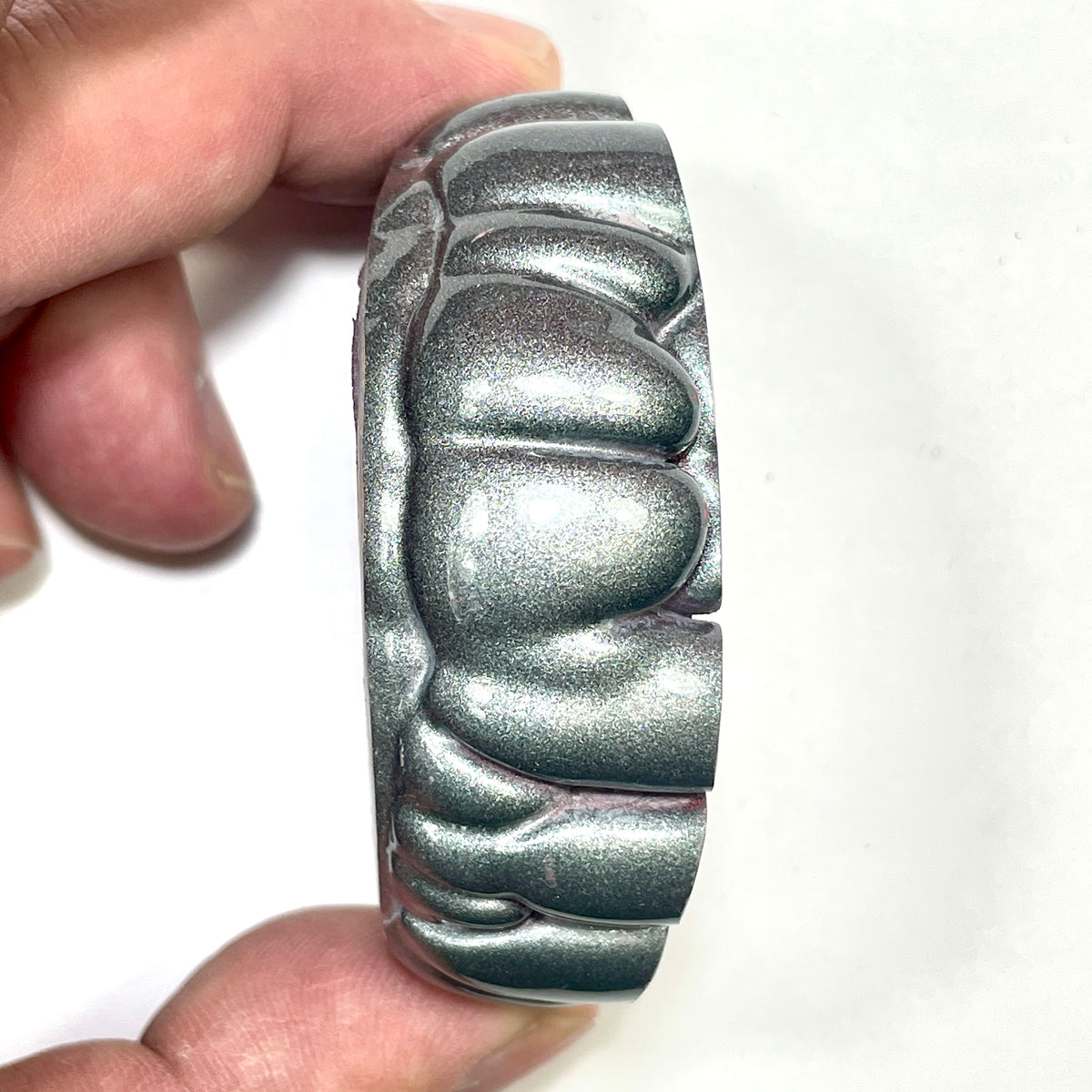 DVH Silver Grey Fordite Specimen Polished Face Michigan Chv Frd Jp (6859)