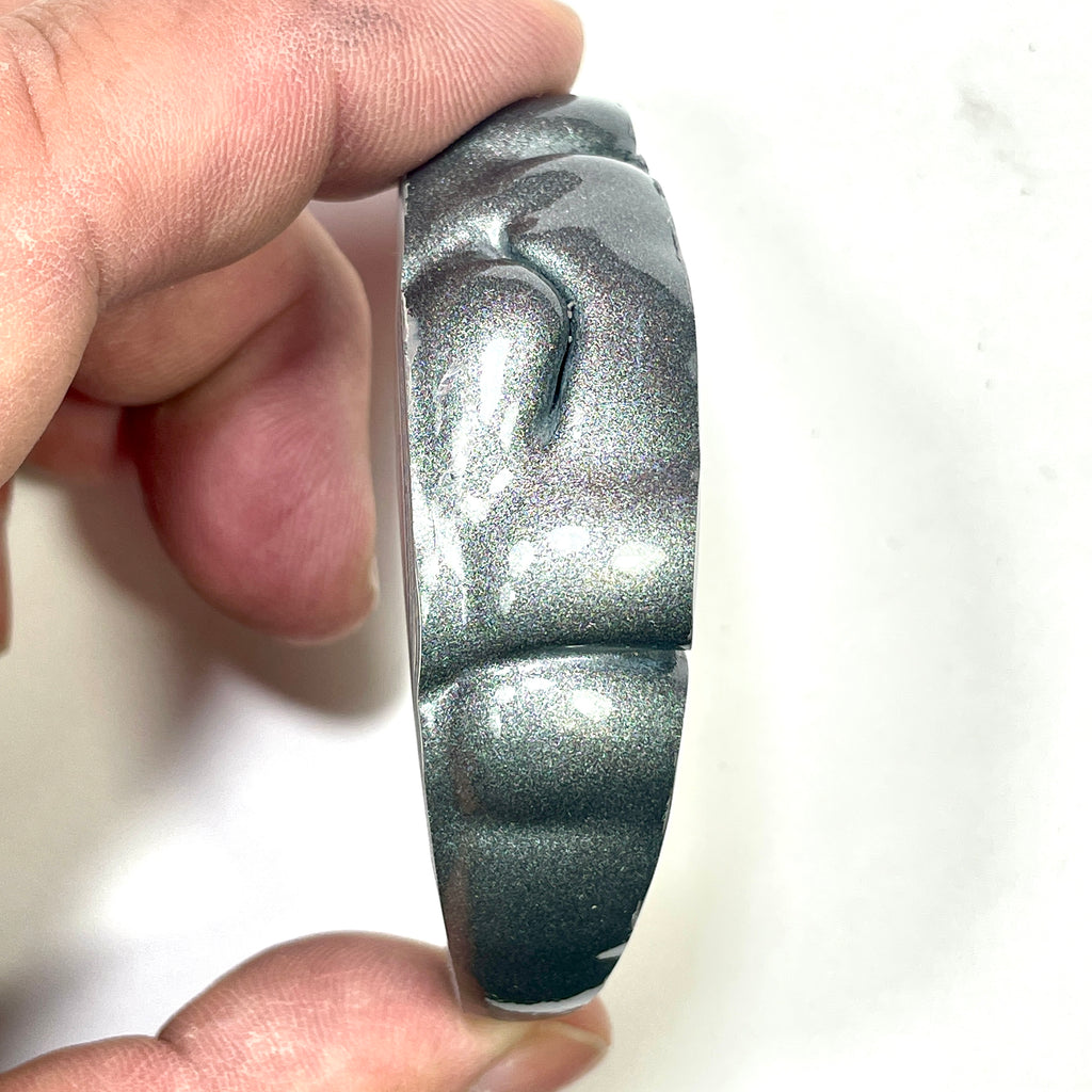 DVH Silver Grey Fordite Specimen Polished Face Michigan Chv Frd Jp (6867)