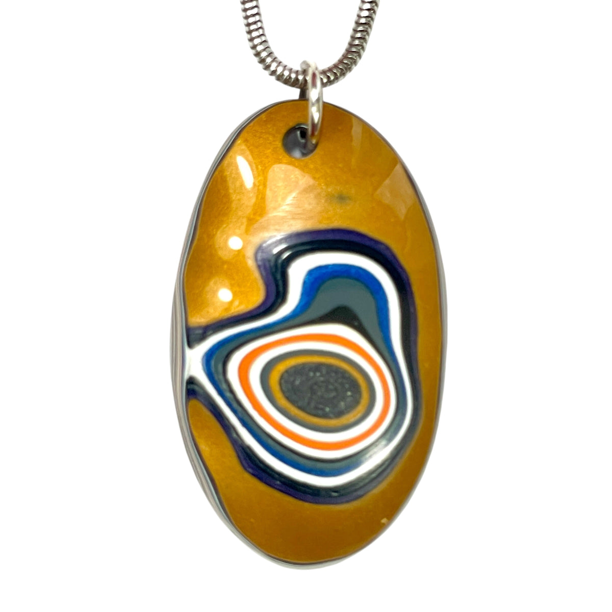 DVH Goldilocks Jp Genuine Fordite Pendant Michigan 40x24x8mm (6870)