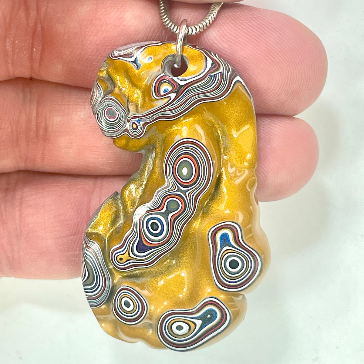 DVH Goldilocks Jp Genuine Fordite Pendant Michigan 53x32x8mm (6872)