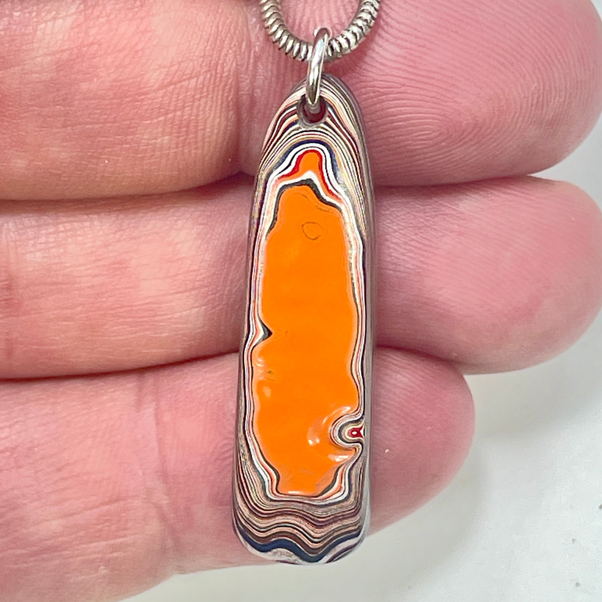 DVH Orange Joose Jp Genuine Fordite Pendant Michigan 37x11x5mm (6873)