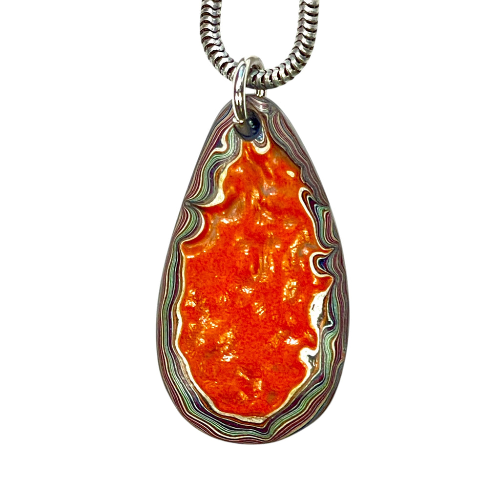 DVH Orange Joose Jp Genuine Fordite Pendant Michigan 27x15x5mm (6874)
