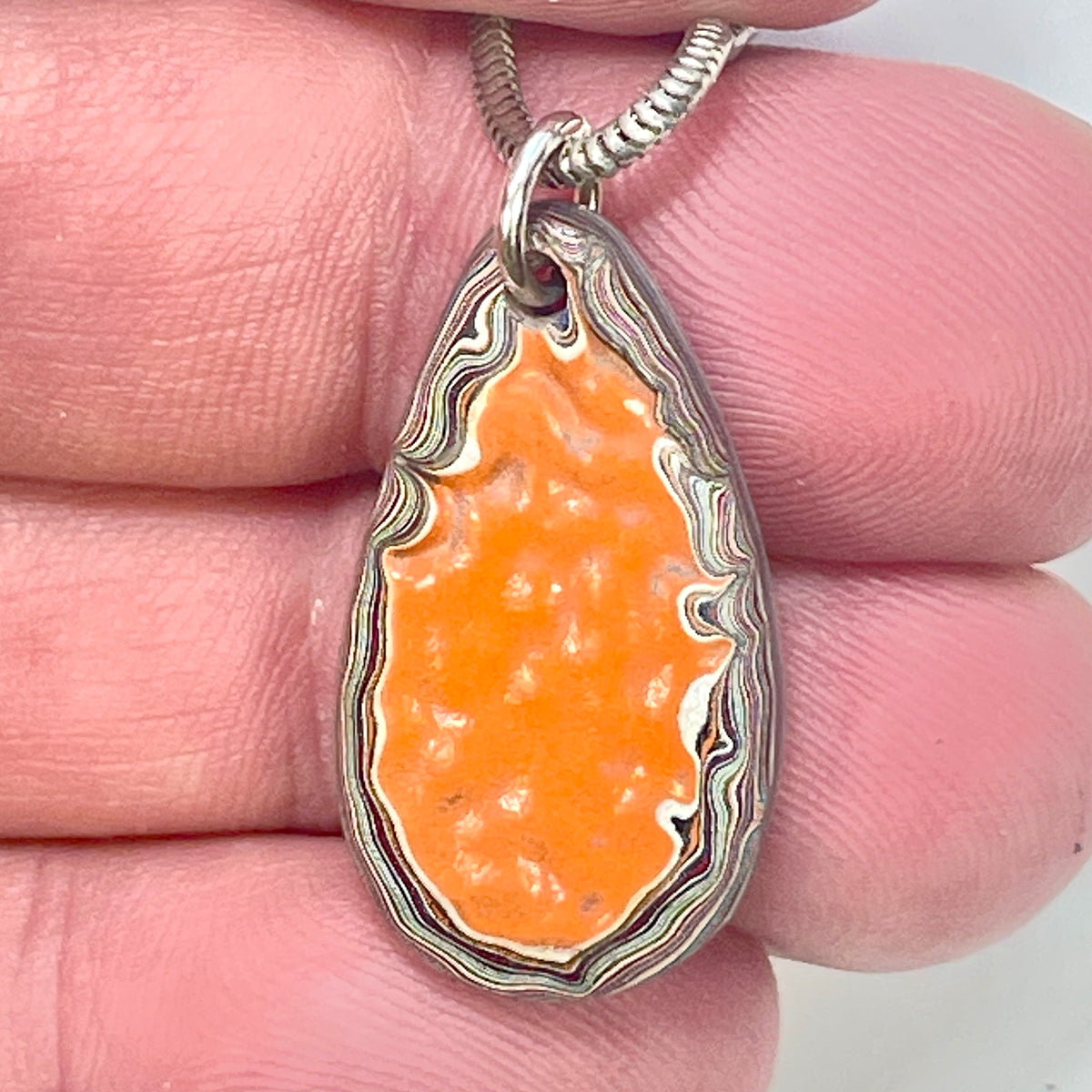 DVH Orange Joose Jp Genuine Fordite Pendant Michigan 27x15x5mm (6874)