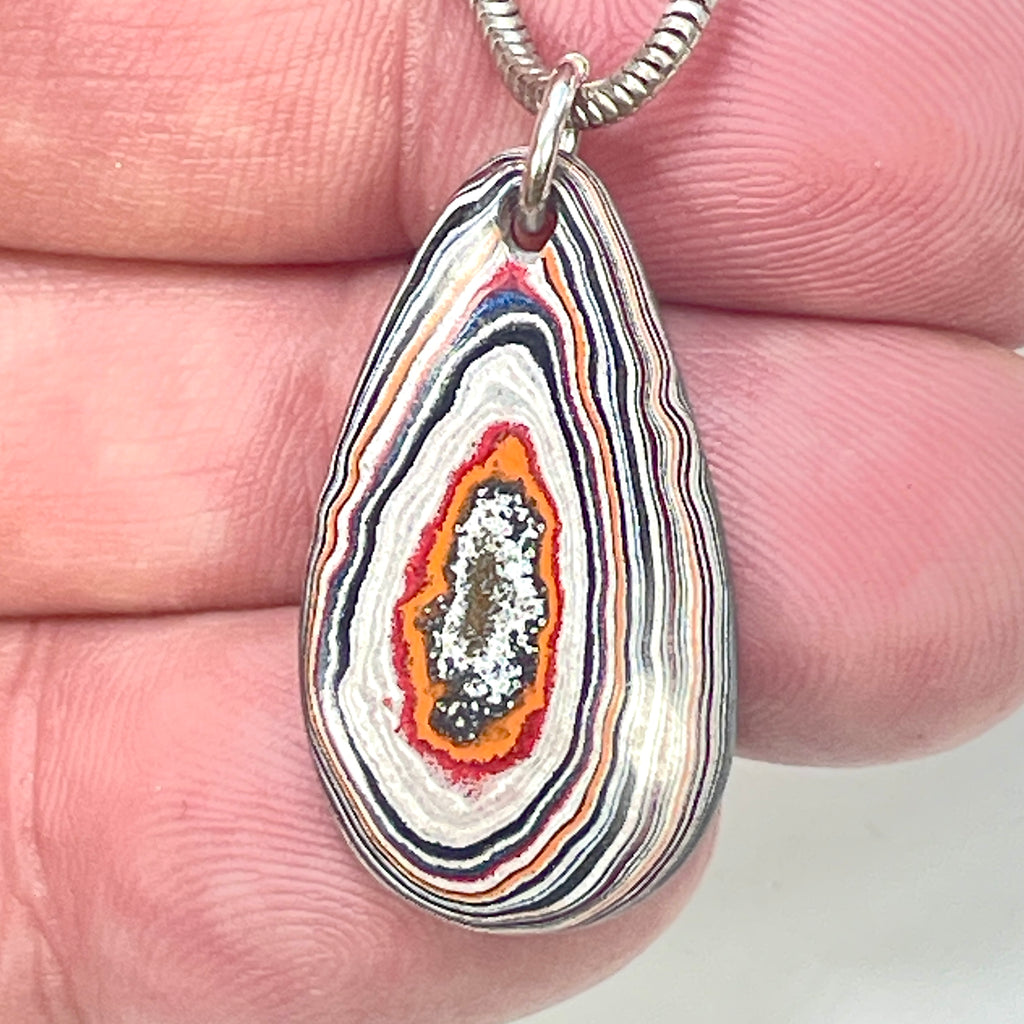 DVH Orange Joose Jp Genuine Fordite Pendant Michigan 27x15x5mm (6874)