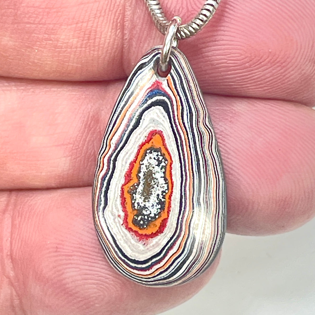 DVH Orange Joose Jp Genuine Fordite Pendant Michigan 27x15x5mm (6874)