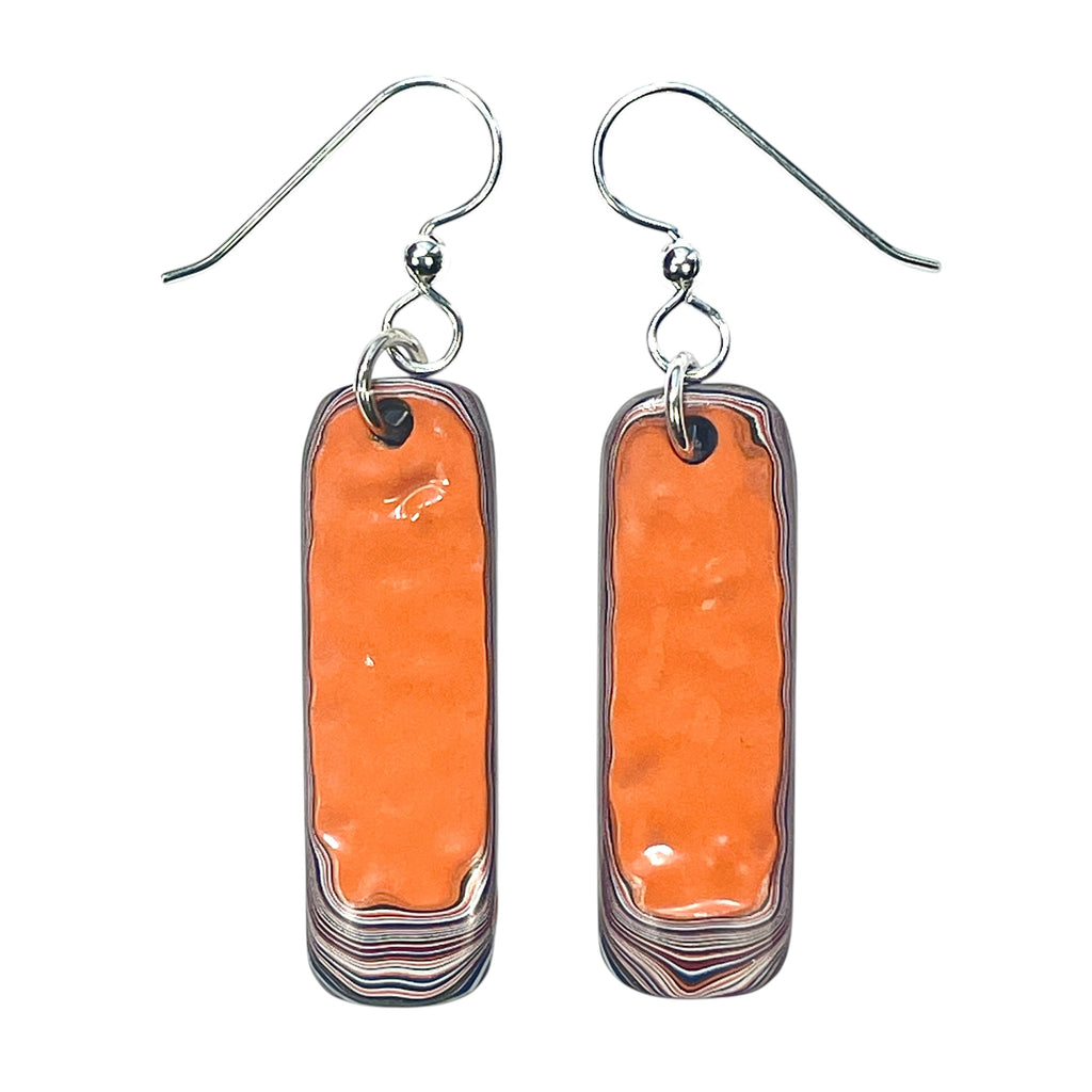 DVH Orange Joose Jp Genuine Fordite Earrings Sterling French Wires 35x12x4mm (6875)