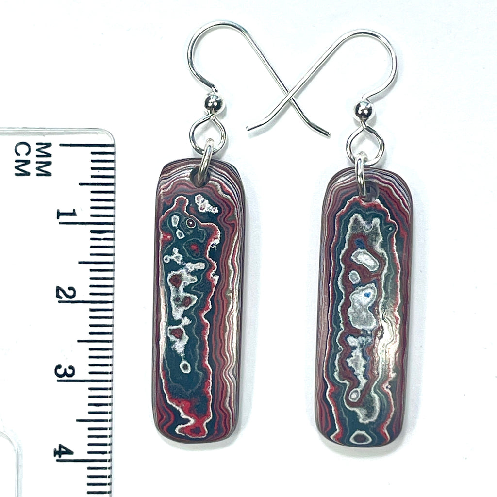 DVH Orange Joose Jp Genuine Fordite Earrings Sterling French Wires 35x12x4mm (6875)