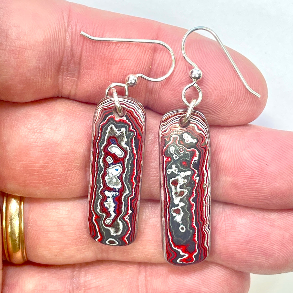 DVH Orange Joose Jp Genuine Fordite Earrings Sterling French Wires 35x12x4mm (6875)