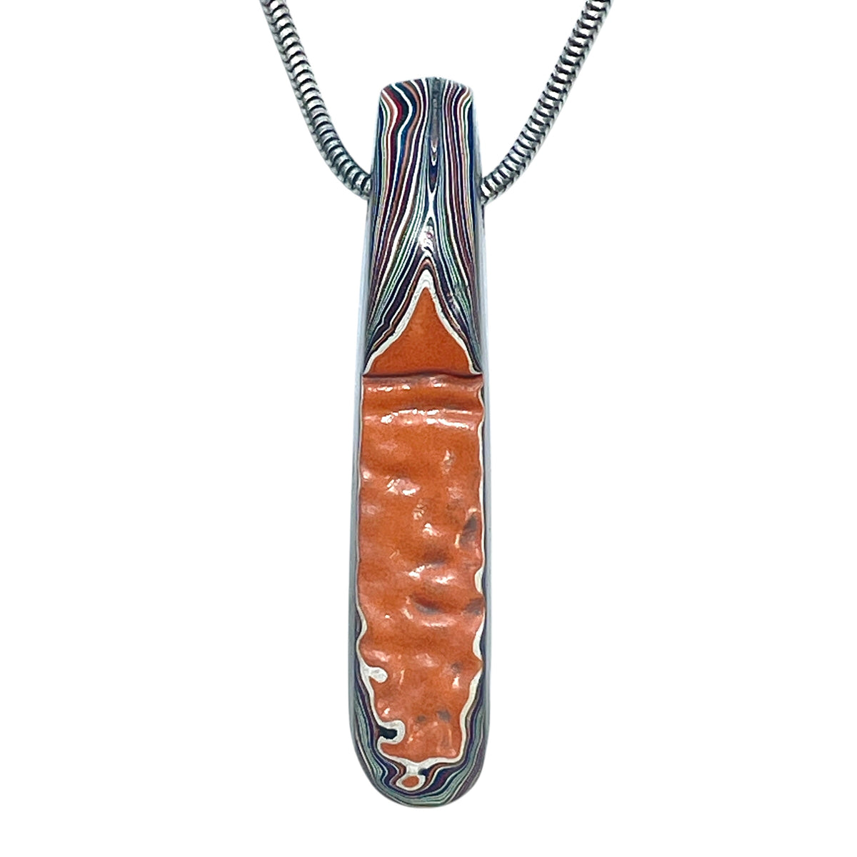 DVH Orange Joose Jp Genuine Fordite Bead Pendant Michigan 48x9x5mm (6880)