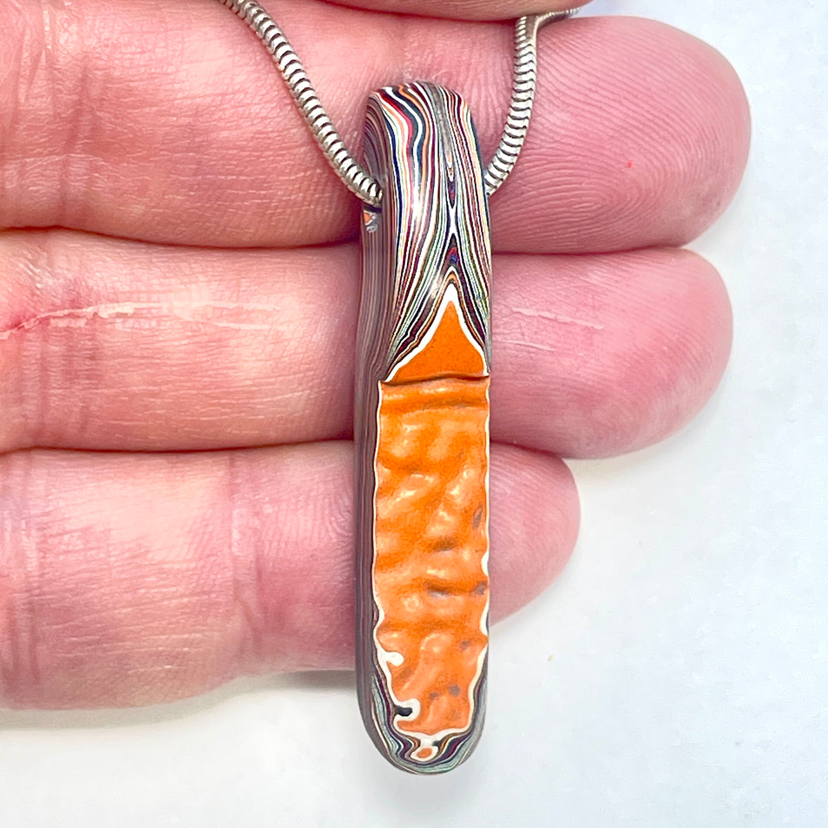 DVH Orange Joose Jp Genuine Fordite Bead Pendant Michigan 48x9x5mm (6880)