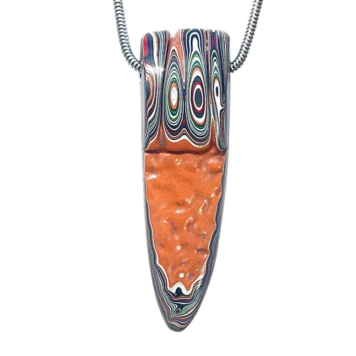 DVH Orange Joose Jp Genuine Fordite Bead Pendant Michigan 50x15x6mm (6881)