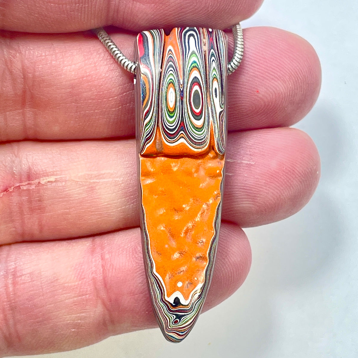 DVH Orange Joose Jp Genuine Fordite Bead Pendant Michigan 50x15x6mm (6881)