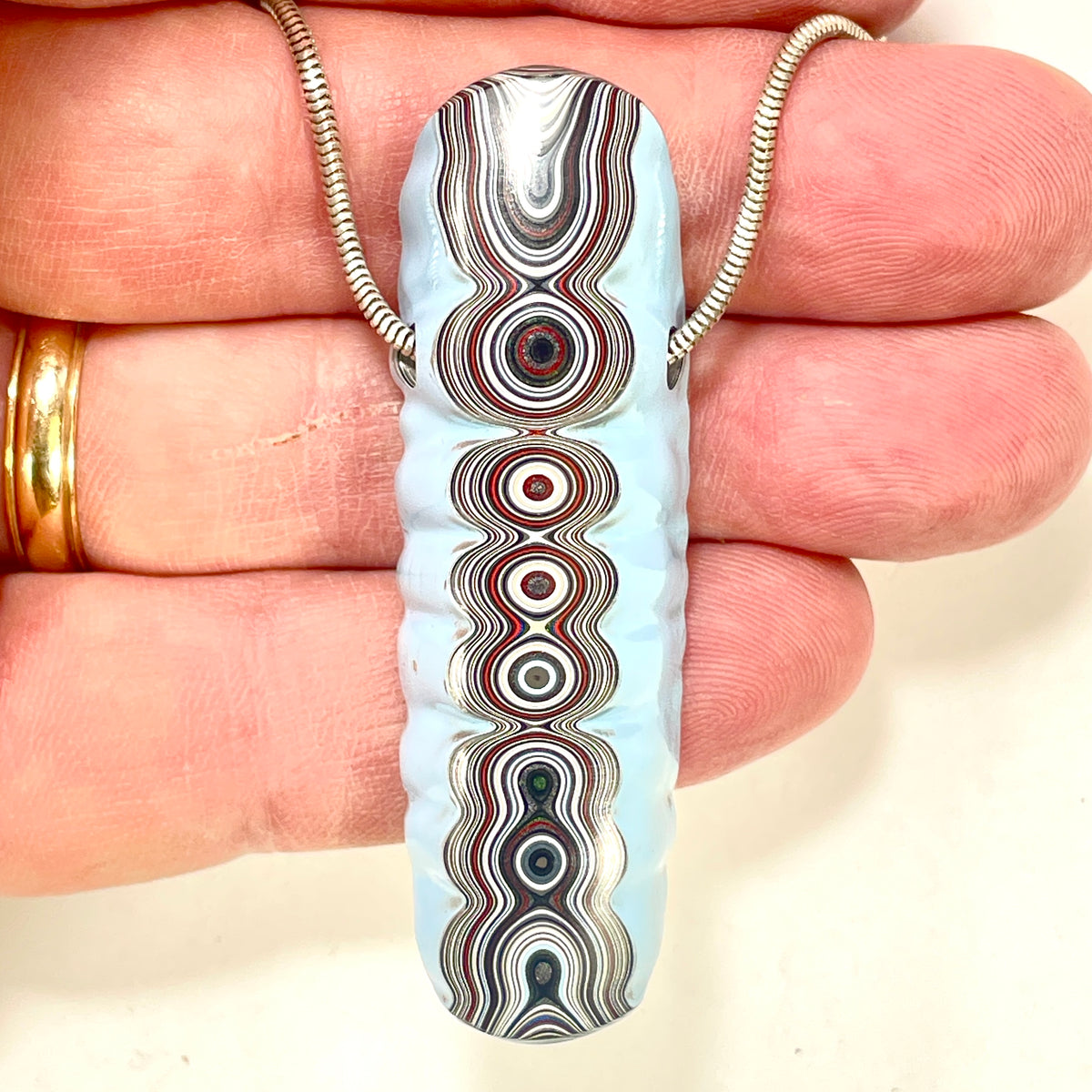 DVH Powder Blue Chv Frd Jp Fordite Bead Pendant Michigan 61x19x15mm (6897)