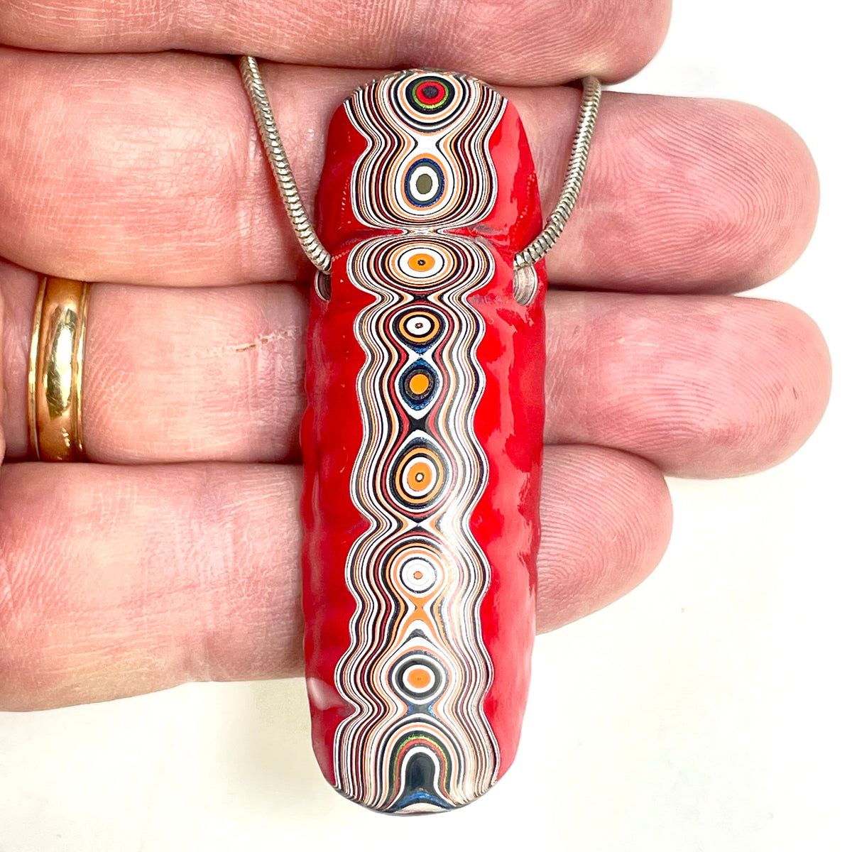 DVH Red Chv Frd Jp Fordite Bead Pendant Michigan 62x21x14mm (6902)