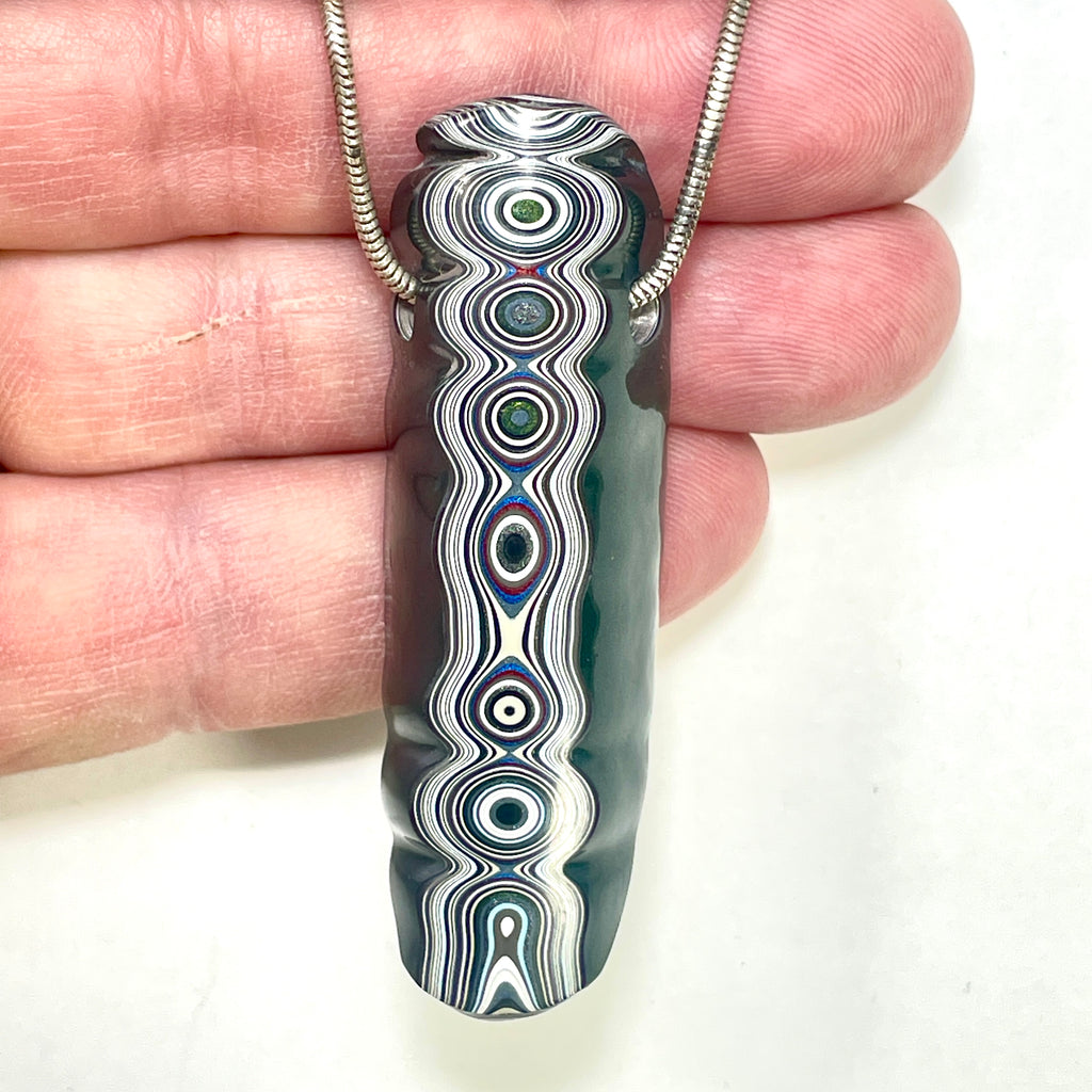 DVH Green Michigan Fordite Bead Pendant Chv Frd Jp 60x19x15mm (6903)