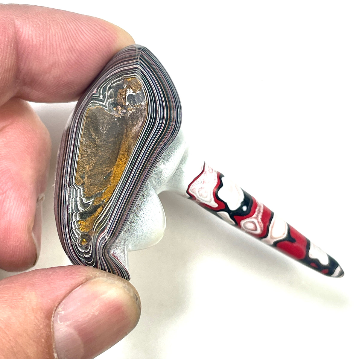 DVH Genuine Fordite Bird Head Specimen Chv Frd Jp Michigan 68x46x22mm (6910)