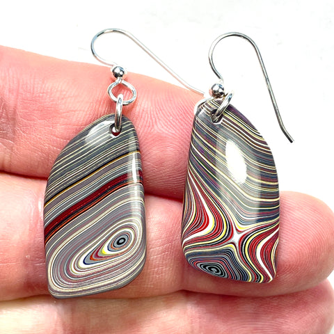 DVH Genuine Corvette Fordite Earrings Sterling French Wires 32x18x4mm (5942)