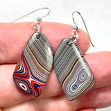 DVH Genuine Corvette Fordite Earrings Sterling French Wires 32x18x4mm (5942)