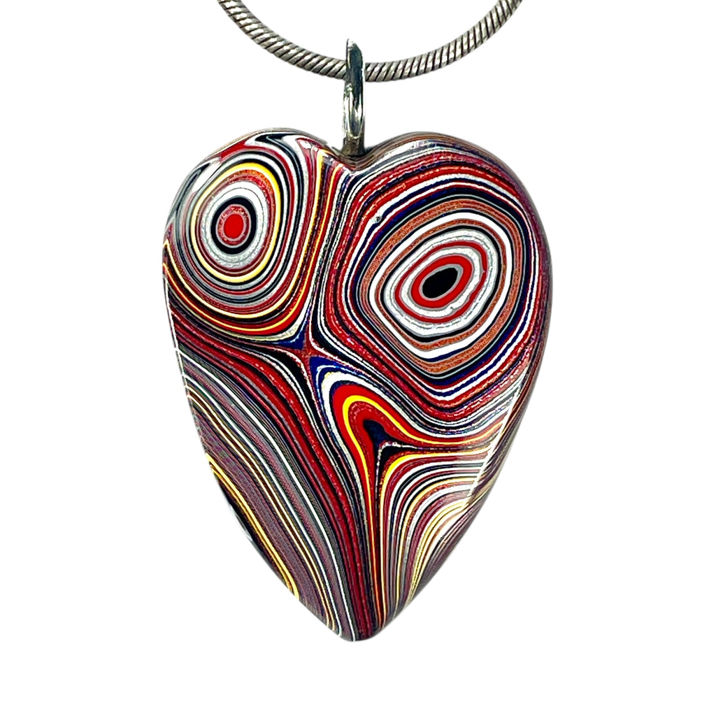 DVH Corvette Fordite Heart Pendant Car Paint Sterling Bail 35x28x6mm (5943)